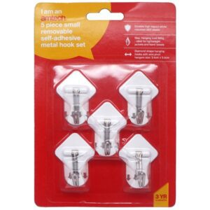Homepride Online-5 Piece small, removable self-adhesive metal hook set (3.4cm x 3.4cm)