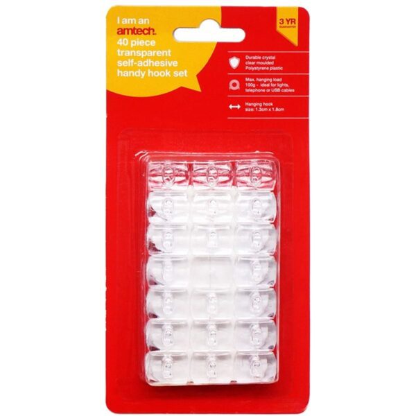 Homepride Online-40 piece transparent, self-adhesive hook set