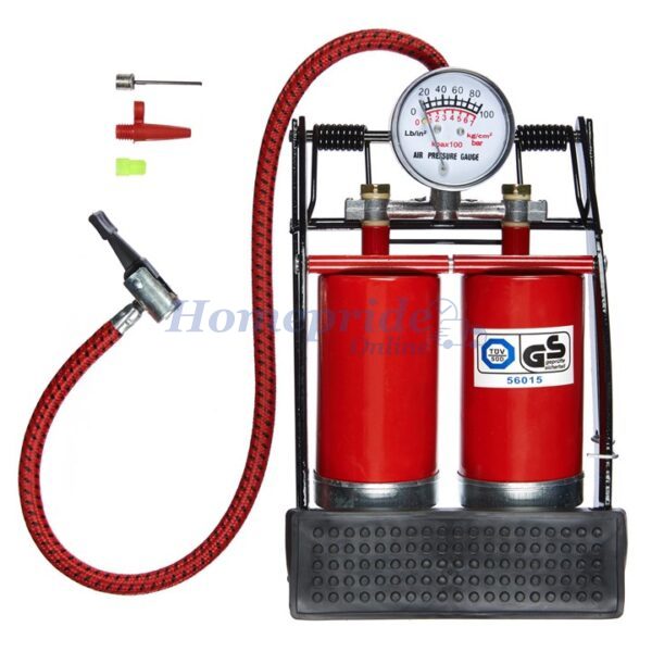 Homepride Online-Double cylinder foot pump with gauge