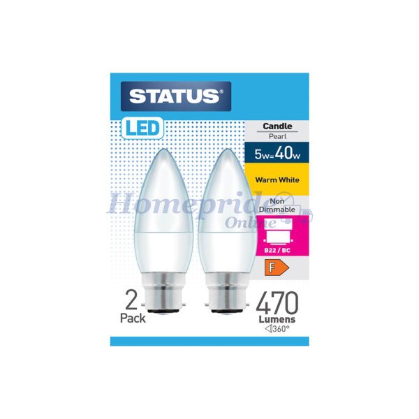 Homepride Online-Candle LED 5W Pearl B22 Warm White Twin Pack