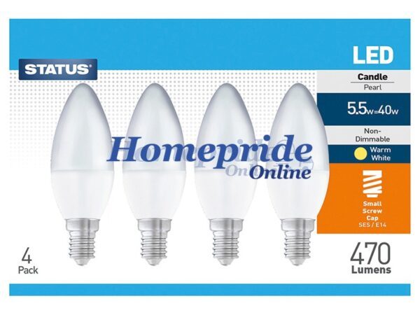 Homepride Online-Candle LED 5/5.5W 470 Lumen Small Edison Screw Warm White x 4