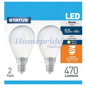 Homepride Online-Round LED 5.5W 470 Lumen Pearl Small Edison Screw W.White x 2