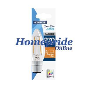 Homepride Online-Candle Filament LED 2W 270 Lumen Clear Bayonet Cap Warm White