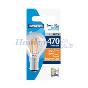 Homepride Online-Round Filament LED 4W 470Lm Clear Small Bayonet Cap Warm White