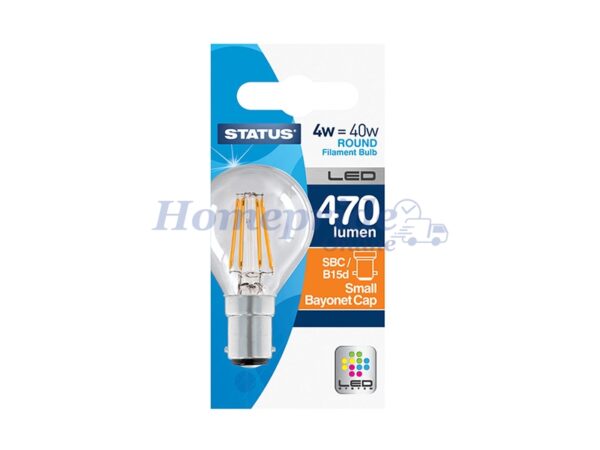 Homepride Online-Round Filament LED 4W 470Lm Clear Small Bayonet Cap Warm White