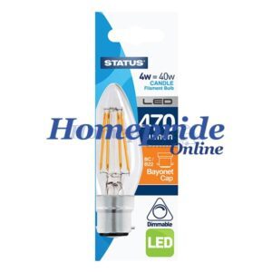 Homepride Online-Candle Filament LED 4W 470 Lumen Clear Bayonet Cap Warm White