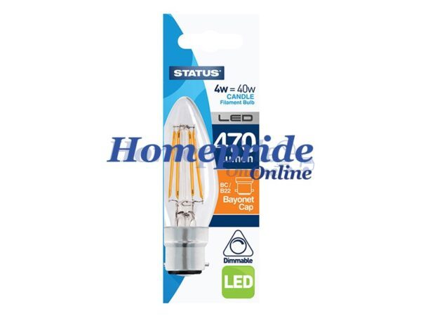 Homepride Online-Candle Filament LED 4W 470 Lumen Clear Bayonet Cap Warm White