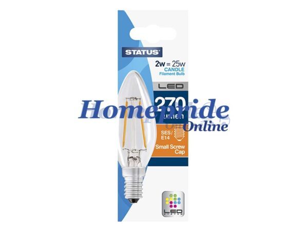 Homepride Online-Candle Filament LED 2W 270 Lumen Clear Edison Screw Warm White
