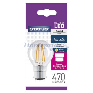 Homepride Online-Round Filament LED 4W 470 Lumen Clear Bayonet Cap W.White