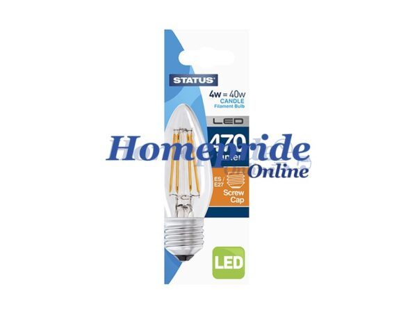Homepride Online-Candle Filament LED 4W 470 Lumen Clear Edison Screw Warm White