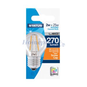Homepride Online-Round Filament LED 2.5W 270 Lumen Clear Edison Screw Warm White