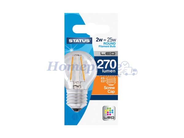 Homepride Online-Round Filament LED 2.5W 270 Lumen Clear Edison Screw Warm White