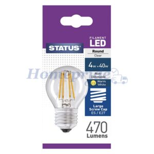 Homepride Online-Round Filament LED 4W 470 Lumen Clear Edison Screw Warm White