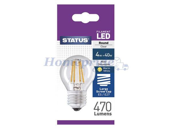 Homepride Online-Round Filament LED 4W 470 Lumen Clear Edison Screw Warm White