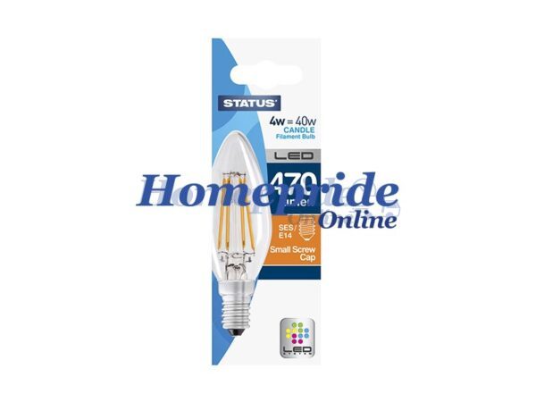 Homepride Online-Candle Filament LED 4W 407 Lumen Clear Small Edison Screw Warm White
