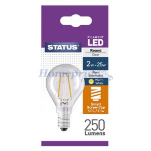 Homepride Online-Round Filament LED 2.5W 270Lm Clear Small Edison Screw Warm White