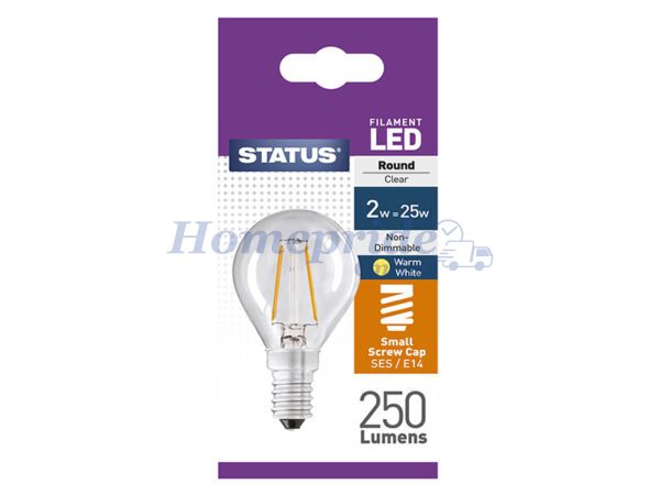 Homepride Online-Round Filament LED 2.5W 270Lm Clear Small Edison Screw Warm White