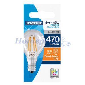 Homepride Online-Round Filament LED 4W 470Lm Clear Small Edison Screw Warm White