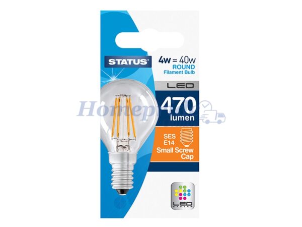 Homepride Online-Round Filament LED 4W 470Lm Clear Small Edison Screw Warm White