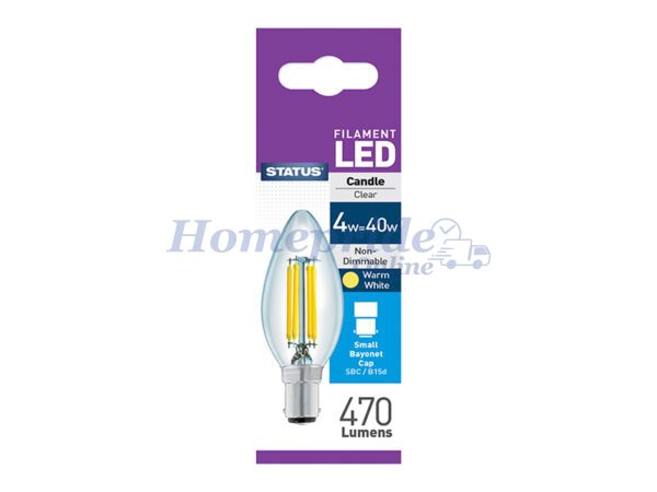 Homepride Online-Filament LED Candle Small Bayonet Cap 4W Warm White
