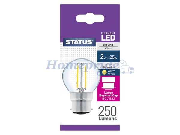 Homepride Online-Filament LED Round Bayonet Cap 2W Warm White