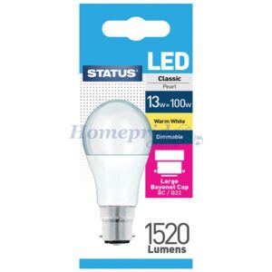 Homepride Online-Dimmable LED GLS 13W 1520Lumen Bayonet Cap Pearl W.White