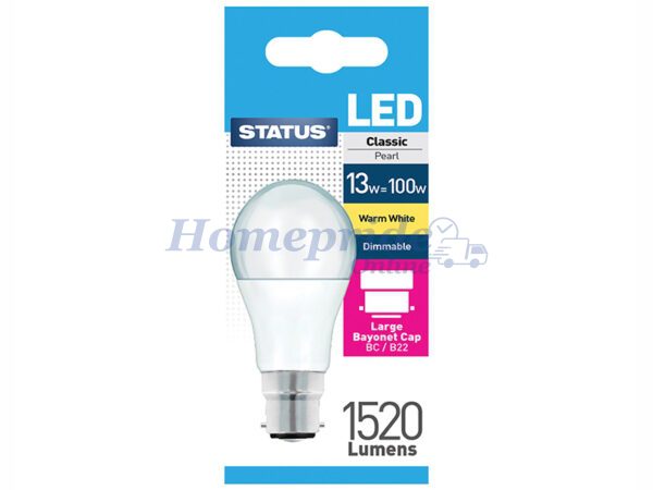 Homepride Online-Dimmable LED GLS 13W 1520Lumen Bayonet Cap Pearl W.White