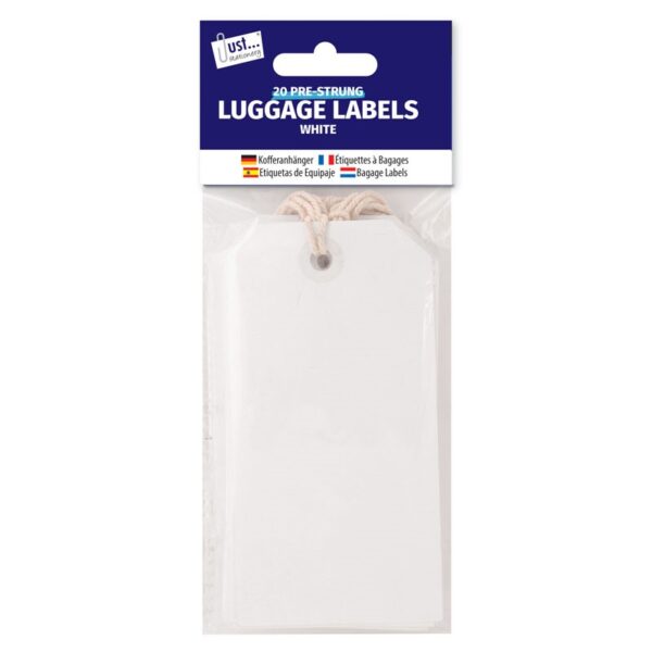 Homepride Online-JUST STAATIONERY 20 PRE-STRUNG WHITE LUGGAGE LABLES