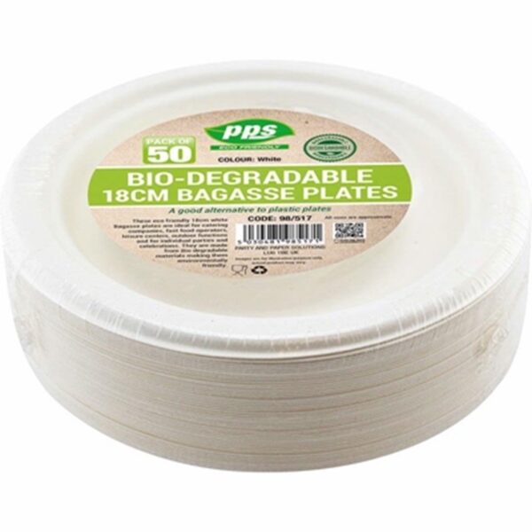 Homepride Online-pps 50 pack of bagasse plates 18 cm (7") white heavy duty eco friendly