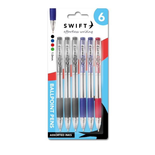 Homepride Online-Swift Ballpoint Pens -6 pack-assorted colours