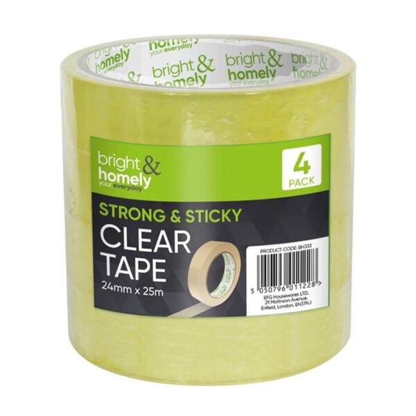 Homepride Online-Bright and Homely Strong and Sticky Clear Tape- 24mm x 25m ( 4 pack)