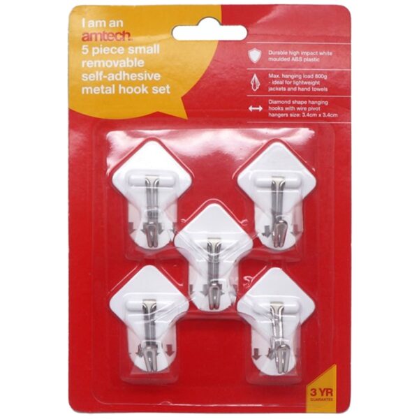 Homepride Online-5 Piece small, removable self-adhesive metal hook set (3.4cm x 3.4cm)