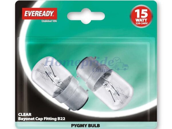 Homepride Online-S1054 Clear Pygmy 15W Bayonet Cap x 2 Blistered