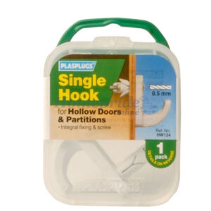 Hollow Door Hook Single White