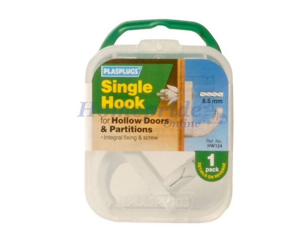 Hollow Door Hook Single White