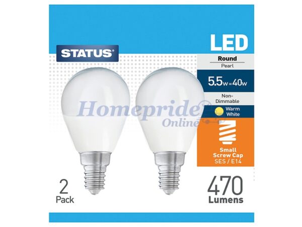 Homepride Online-Round LED 5.5W 470 Lumen Pearl Small Edison Screw W.White x 2
