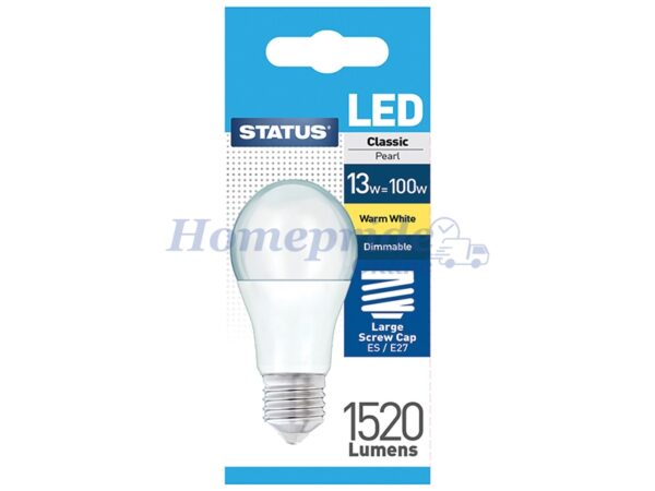 Homepride Online-Dimmable LED GLS 13W 1520Lumen Edison Screw Pearl W.White