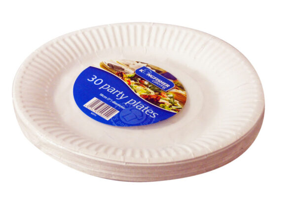 30 Pack of 7 inch White Paper Disposable Plates