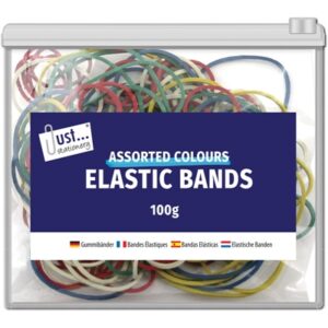 JUST STATIONERY ELASTIC BANDS COLOURED 100GM