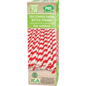 PPS PAPER STRAWS STRIPPED 6X260MM 250PCS