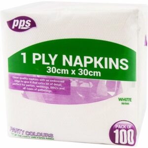 PPS NAPKINS 1PLY WHITE 30X30CM 100PCS
