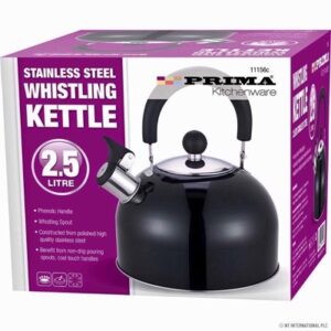 PRIMA WHISTLING KETTLE BLACK STAINLESS STEEL 2.5L