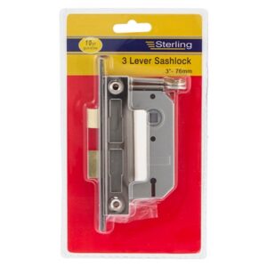 STERLING 3 LEVER MORTICE SASHLOCK BRASS PLATED 3 INCH