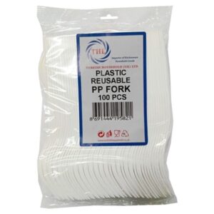 THL FORK PLASTIC REUSABLE WHITE 100PCS