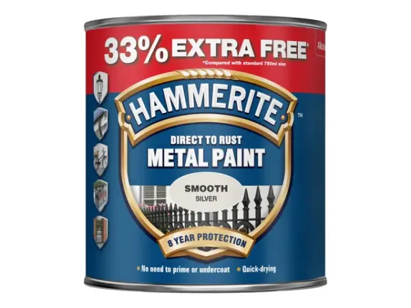 Homepride Online-Hammerrite direct to rust metal paint 33% extra free smooth silver 1L