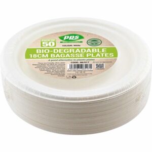 Homepride Online-pps 50 pack of bagasse plates 18 cm (7") white heavy duty eco friendly